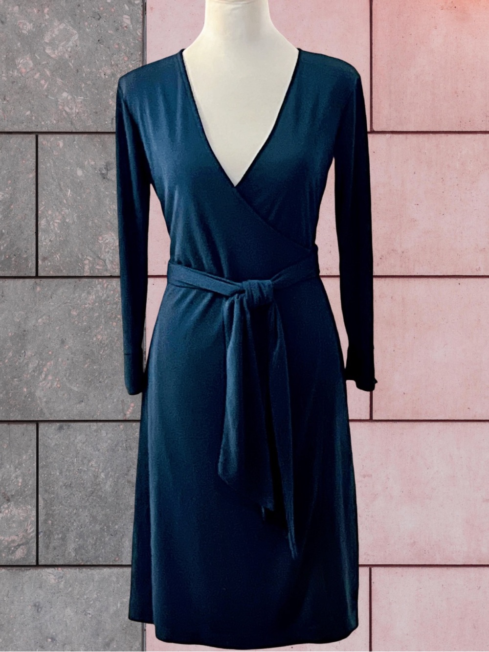 New York & Company Teal Long-Sleeve Wrap Dress